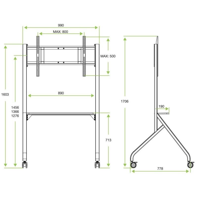 Stojak mobilny Techly TV 55-86" do 80kg regulowany półka AV
