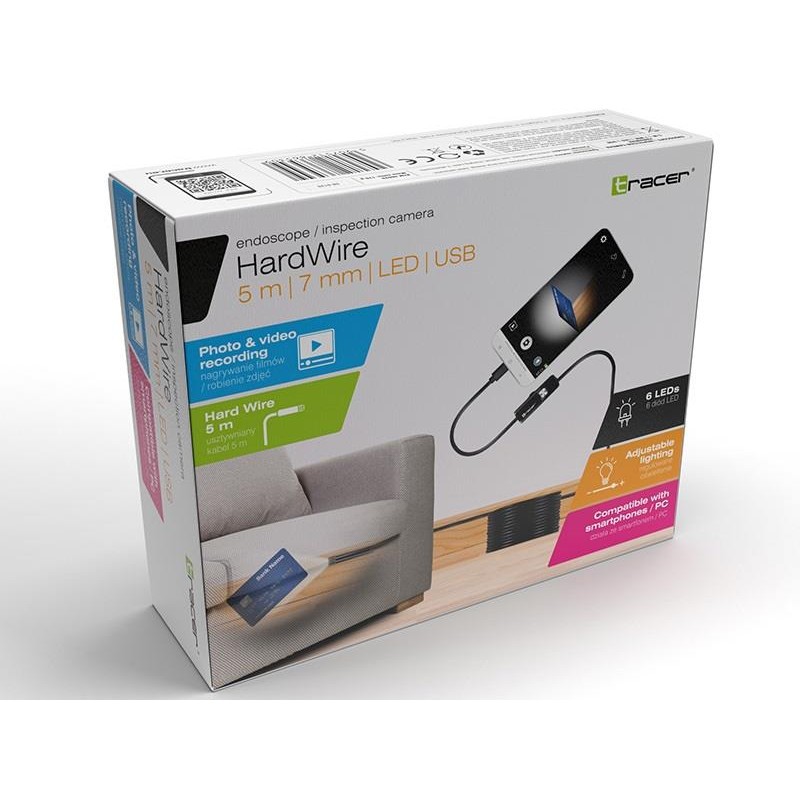 Kamera endoskopowa Tracer HardWire 5m 7mm LED USB | PartsPC.pl