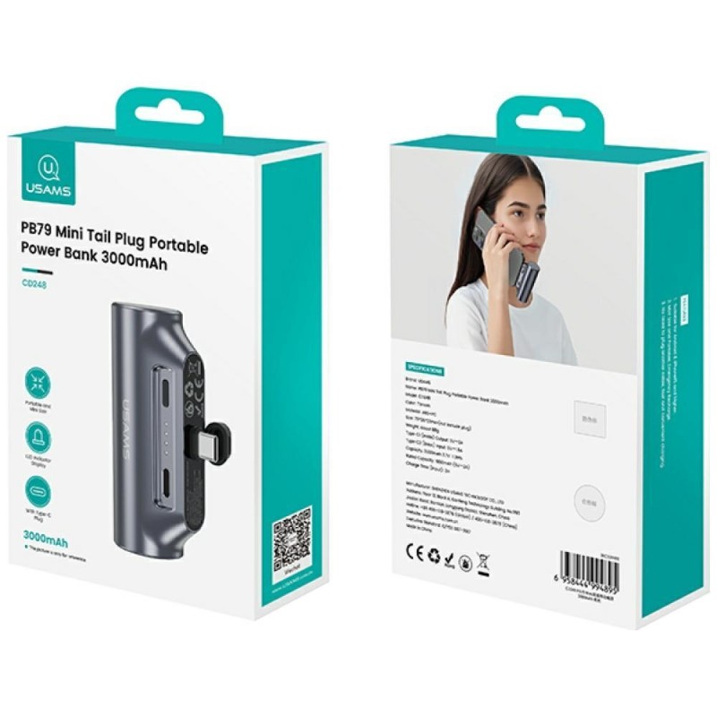 Powerbank Usams PB79 3000mAh 1xUSB-C Mini Tail Plug srebrny… | PartsPC.pl