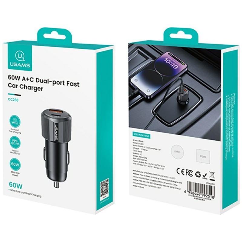 Ładowarka samochodowa Usams CC283 60W USB-A + USB-C PD Fast … | PartsPC.pl