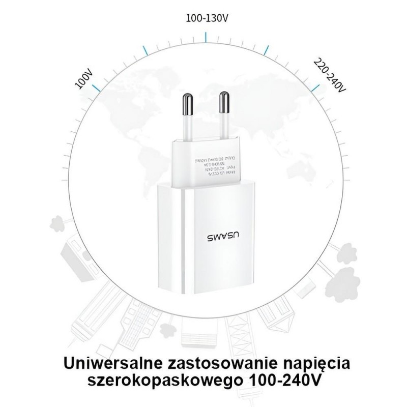 Ładowarka sieciowa Usams T18 2,1A 1xUSB- bez kabla - biała… | PartsPC.pl