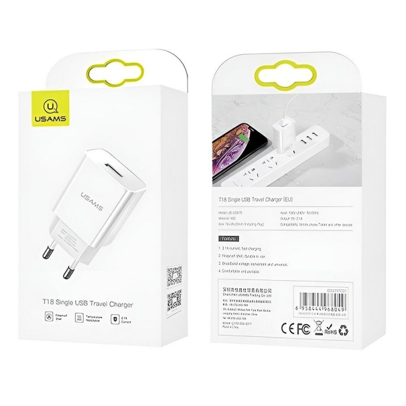 Ładowarka sieciowa Usams T18 2,1A 1xUSB- bez kabla - biała… | PartsPC.pl