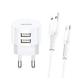 Ładowarka sieciowa Usams T20 2,1A 2xUSB+kabel microUSB - bia… | PartsPC.pl