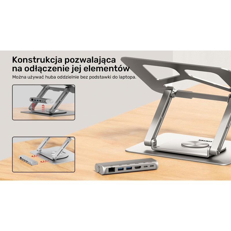 Podstawka pod laptop UNITEK D1109A HUB USB-C, HDMI, 4K, PD 1… | PartsPC.pl
