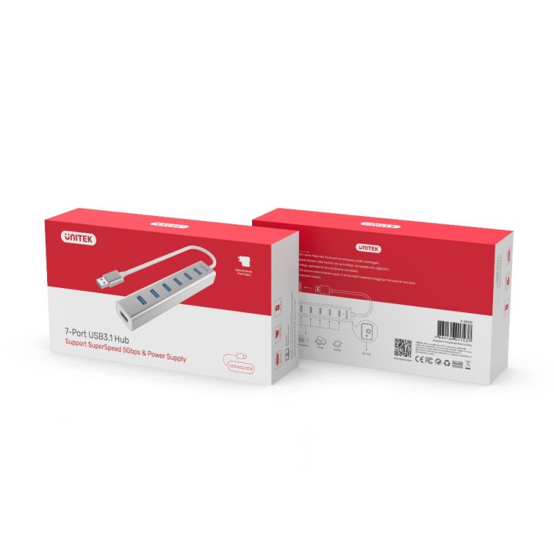 Hub USB Unitek Y-3090 7x USB 3.0 z zasilaczem | PartsPC.pl