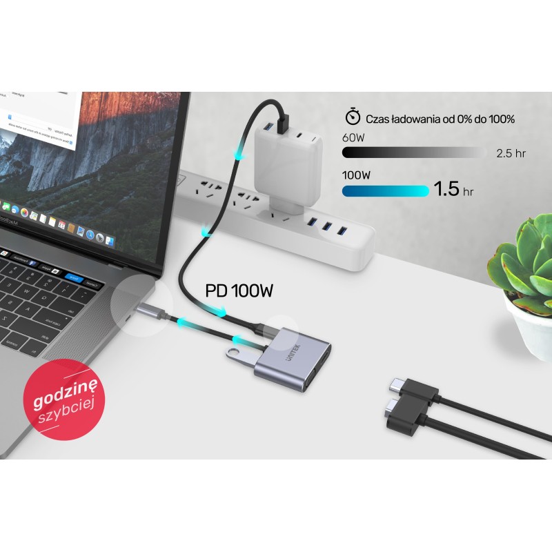 Unitek Hub USB-C HDMI VGA USB-A i PD 100W D1049A | PartsPC.pl