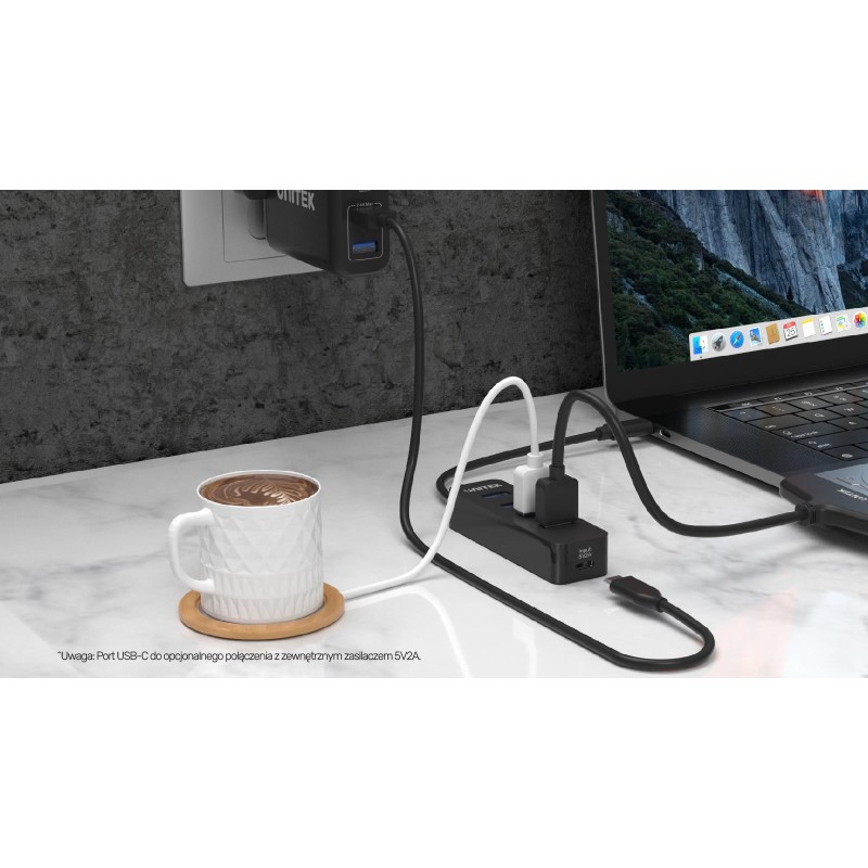 HUB USB-C Unitek H1117B 4xUSB-A 3.1, aktywny, 10W | PartsPC.pl