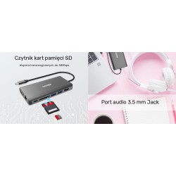 Hub USB-C Unitek D1019B 3.1 8w1, Power Delivery 100W | PartsPC.pl