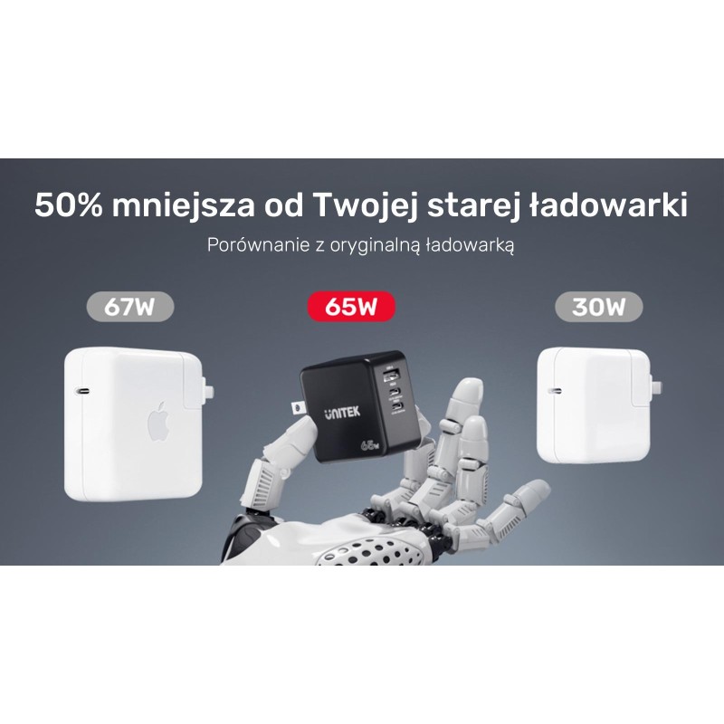 Ładowarka Sieciowa Unitek P1117B 3 porty, PD 65W, GaN, podró… | PartsPC.pl