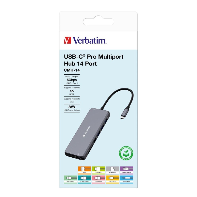 Hub USB Verbatim Multi Port CMH-14: 1x USB-C PD, 3xUSB-A 3.0… | PartsPC.pl