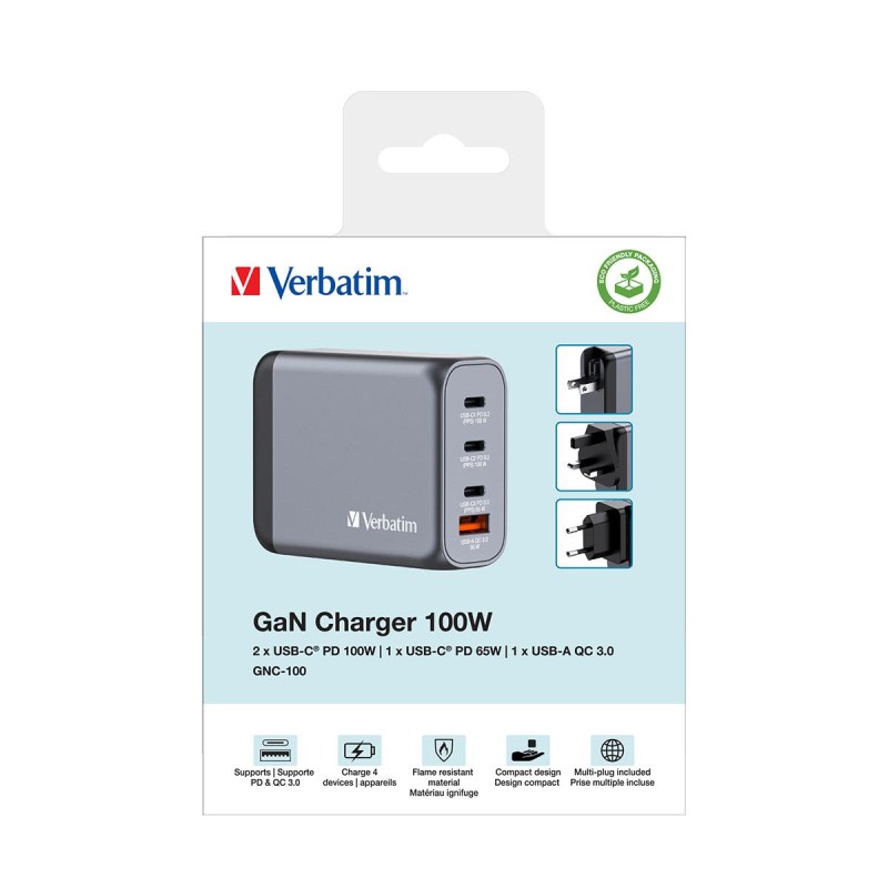 Ładowarka sieciowa Verbatim GaN GNC-100 3xUSB-C PD (2x100W+6… | PartsPC.pl