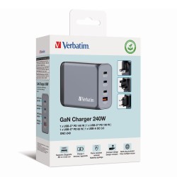 Ładowarka sieciowa Verbatim GaN GNC-240 3xUSB-C PD (140W+100W+65W) 1xUSB-A