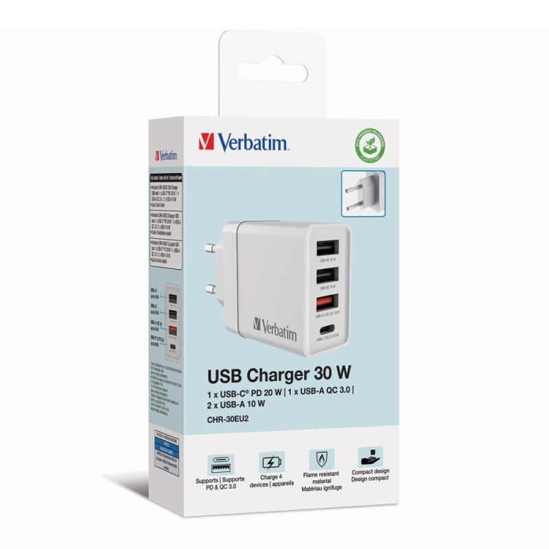 Ładowarka sieciowa Verbatim 1xUSB-C PD 20W 1xUSB-A QC 3.0 2x… | PartsPC.pl