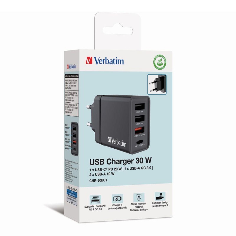 Ładowarka sieciowa Verbatim 1xUSB-C PD 20W 1xUSB-A QC 3.0 2x… | PartsPC.pl