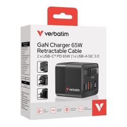 Ładowarka ścienna Verbatim GaN 65W 1xUSB-C PD 3.0 1xUSB-A QC… | PartsPC.pl