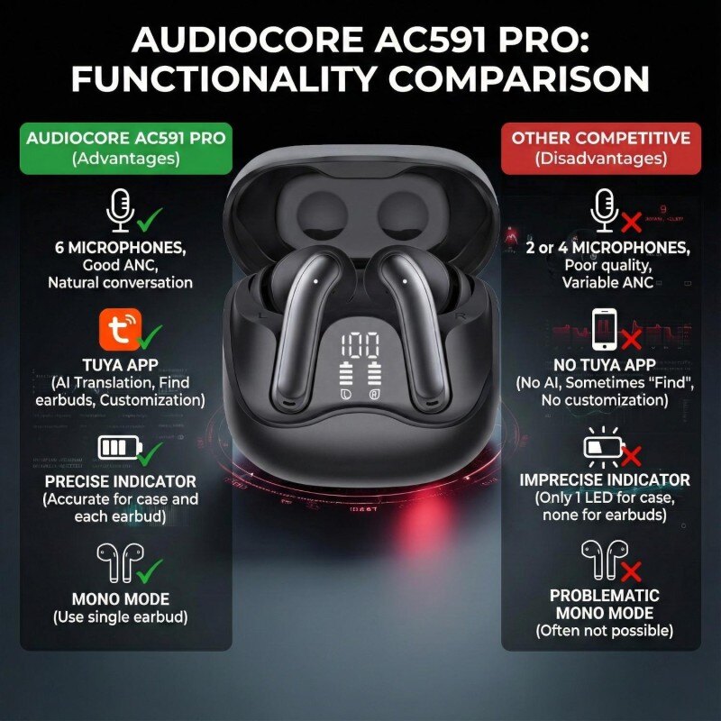 Słuchawki z mikrofonem Audiocore AC591 PRO, bezprzewodowe 6 … | PartsPC.pl