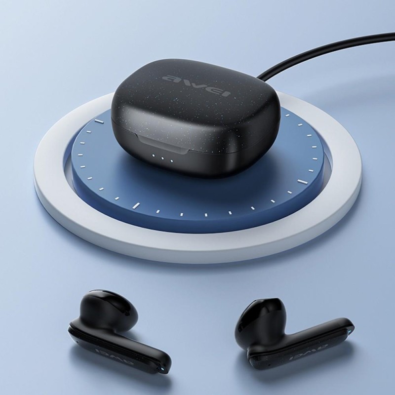 Słuchawki z mikrofonem awei t66 tws bluetooth + stacja dokująca - czarne