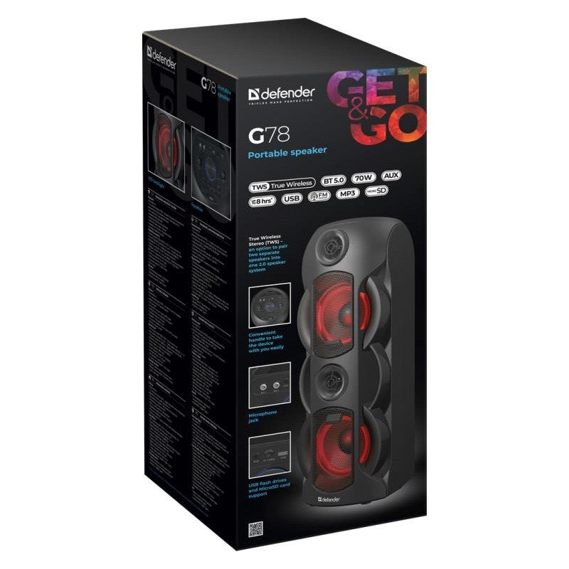 Głośnik Defender G78 Bluetooth 70W MP3/FM/SD/USB/AUX/TWS/LED… | PartsPC.pl