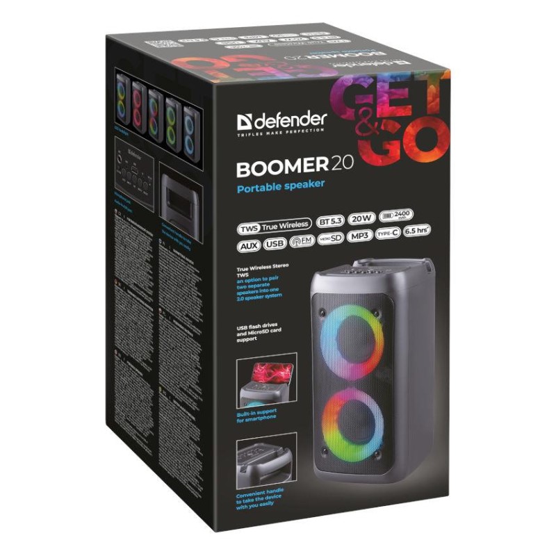 Głośnik Defender BOOMER 20 Bluetooth 20W MP3/FM/SD/USB/AUX/T… | PartsPC.pl