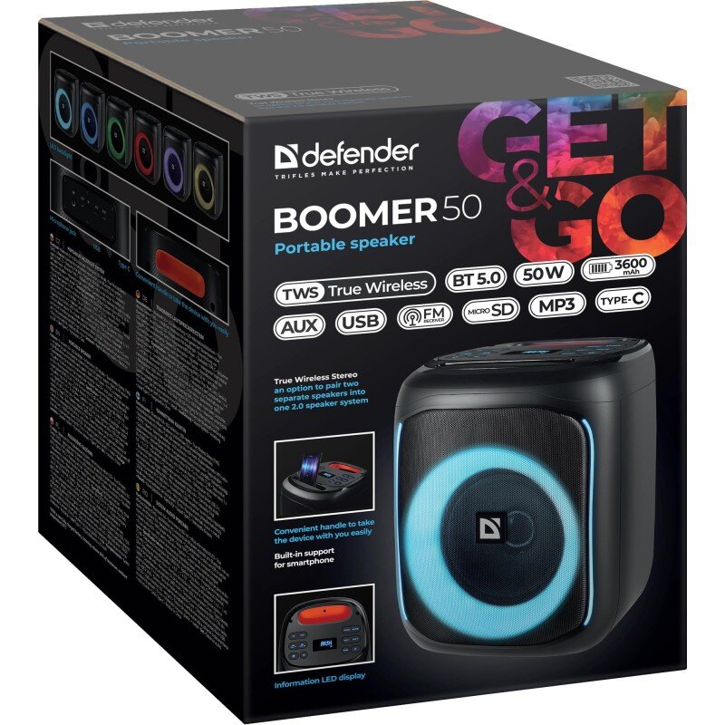 Głośnik Defender BOOMER 50 Bluetooth 50W MP3/FM/SD/USB/AUX/T… | PartsPC.pl
