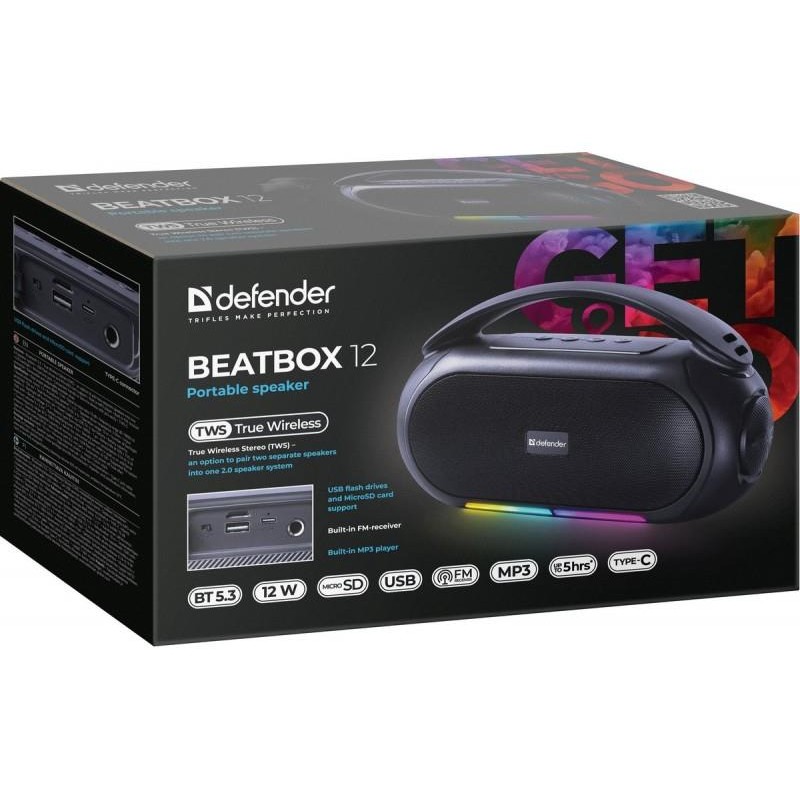 Głośnik Defender BEATBOX 12 Bluetooth 12W MP3/FM/SD/USB/LED … | PartsPC.pl
