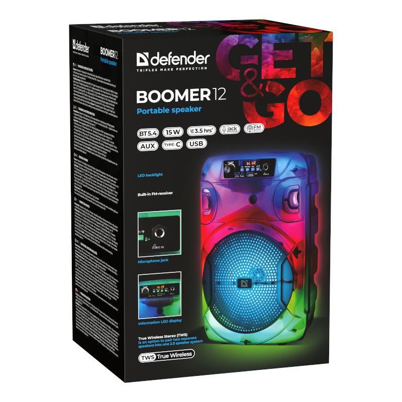 Głośnik Defender BOOMER 12 Bluetooth 15W MP3/FM/USB/AUX/TWS/… | PartsPC.pl