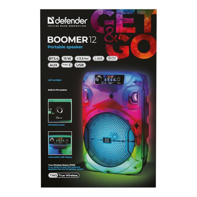 Głośnik Defender BOOMER 12 Bluetooth 15W MP3/FM/USB/AUX/TWS/… | PartsPC.pl