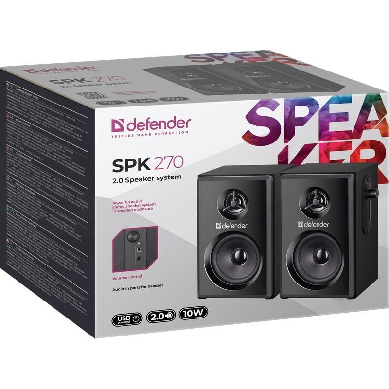 Głośniki Defender SPK-270 2.0 10W USB czarne | PartsPC.pl
