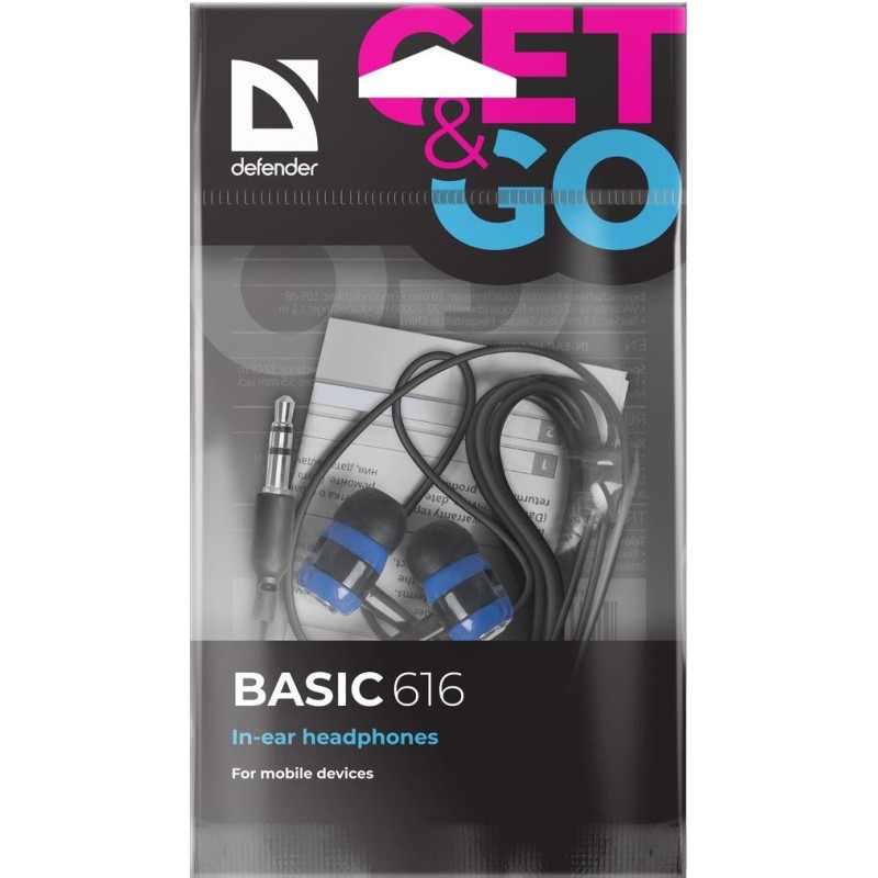 Słuchawki Defender BASIC 616 douszne czarno-niebieskie | PartsPC.pl