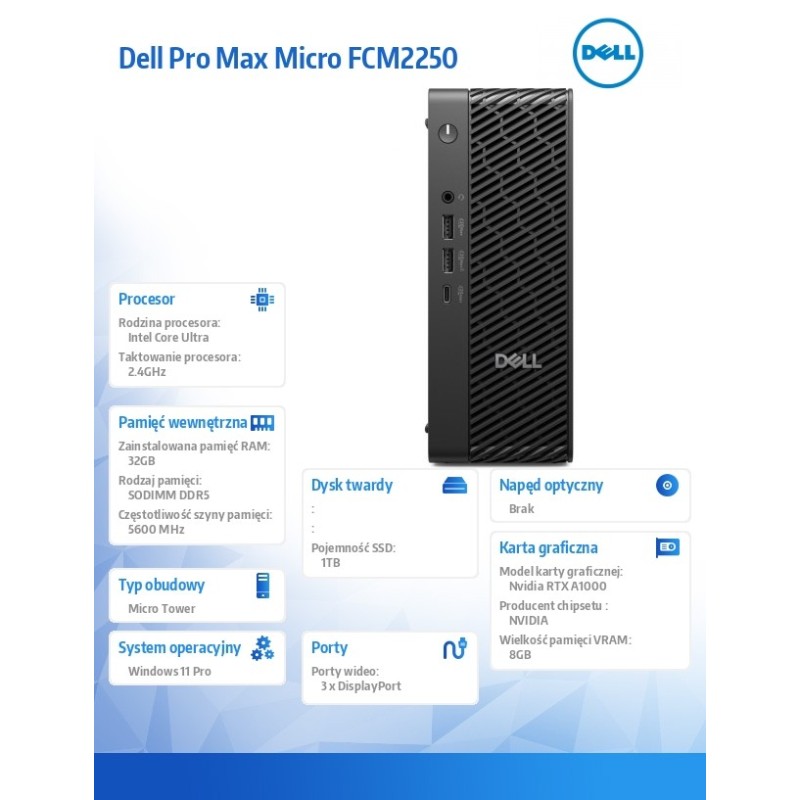 Komputer Dell Pro Max Micro FCM2250 Win 11 Pro Intel U7 265/… | PartsPC.pl