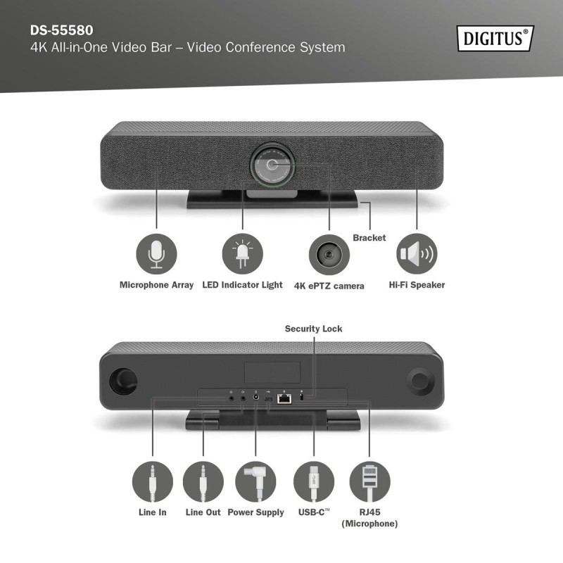 System wideokonferencji DIGITUS 4K ePTZ szeroki kąt 120° Sensor 2.8” 8MP