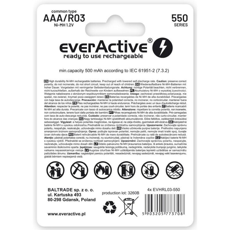 Akumulatorki AAA / R03 everActive Ni-MH 550 mAh ready to use… | PartsPC.pl