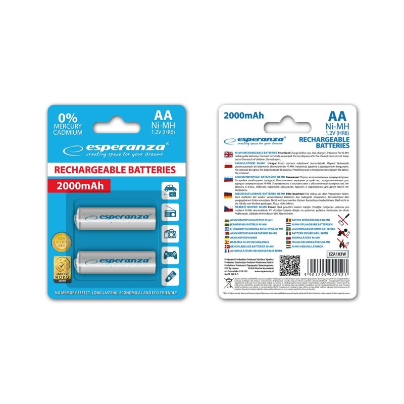 Akumulatorki AA Esperanza 2000mAh 2szt. białe | PartsPC.pl