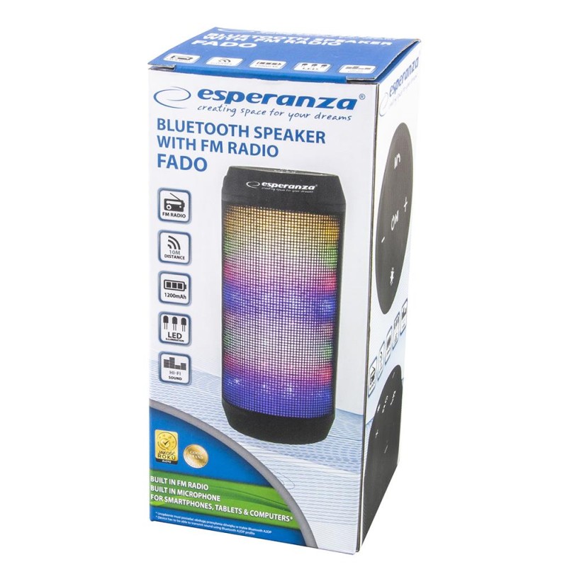 Głośnik Bluetooth Esperanza Fado EP133K FM LED czarny