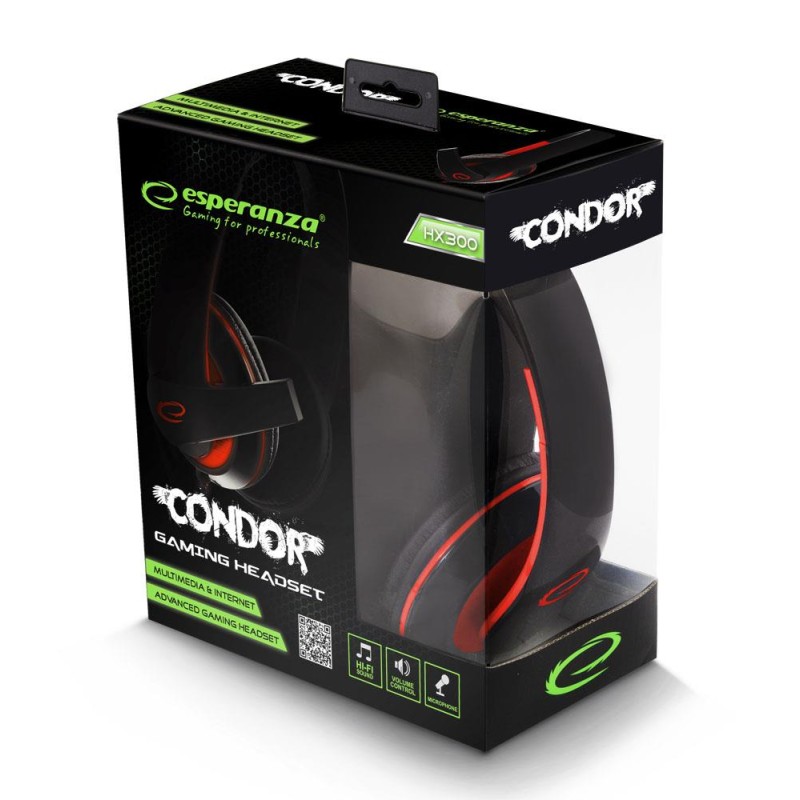 Słuchawki z mikrofonem Esperanza Condor Gaming czarno-czerwo… | PartsPC.pl