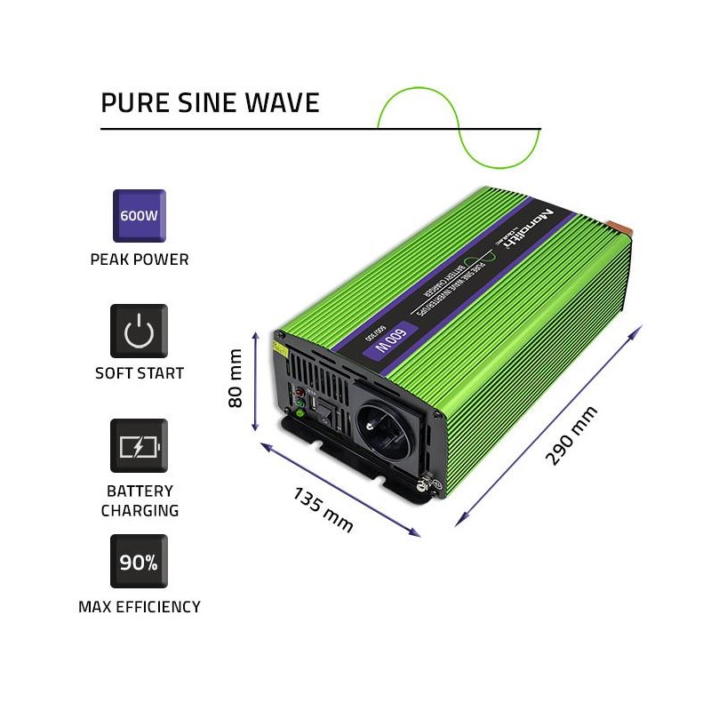 Przetwornica napięcia Qoltec Monolith | ładowanie baterii | UPS | 300W |
