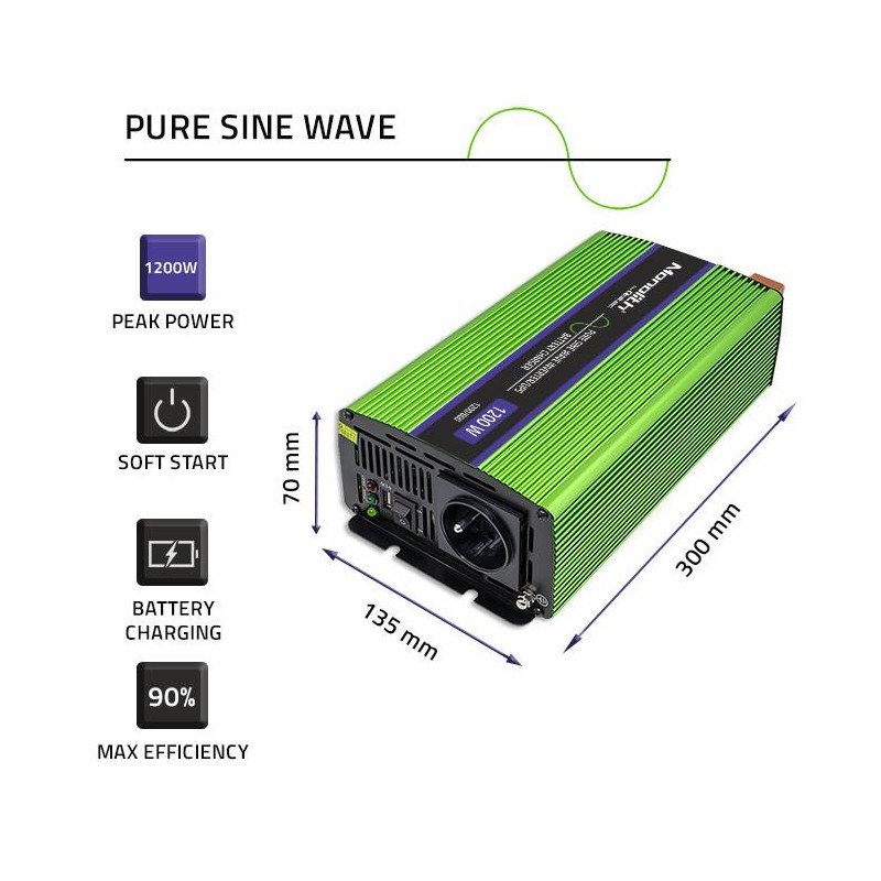 Przetwornica napięcia Qoltec Monolith | ładowanie baterii | UPS | 600W |