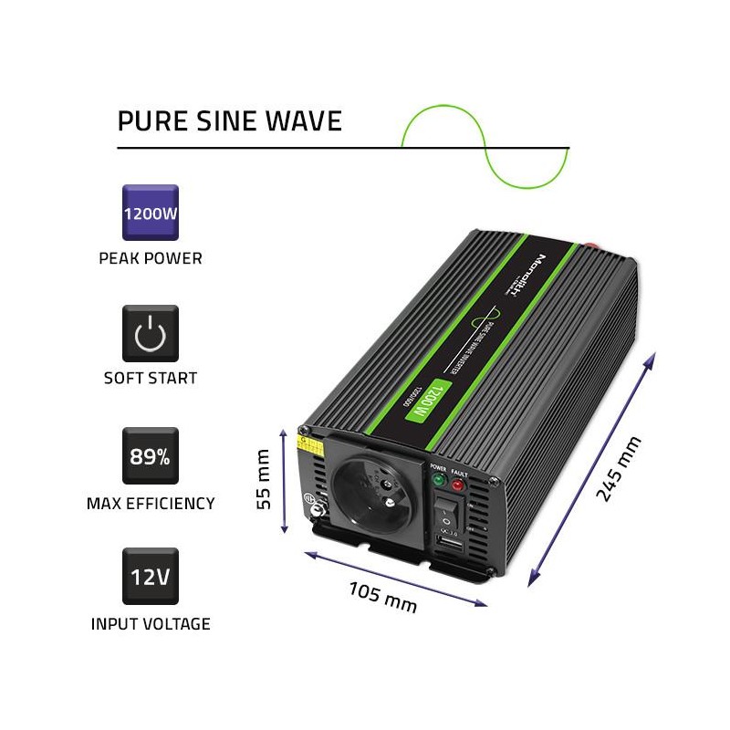 Przetwornica napięcia Qoltec Monolith | 600W | 1200W | 12V n… | PartsPC.pl