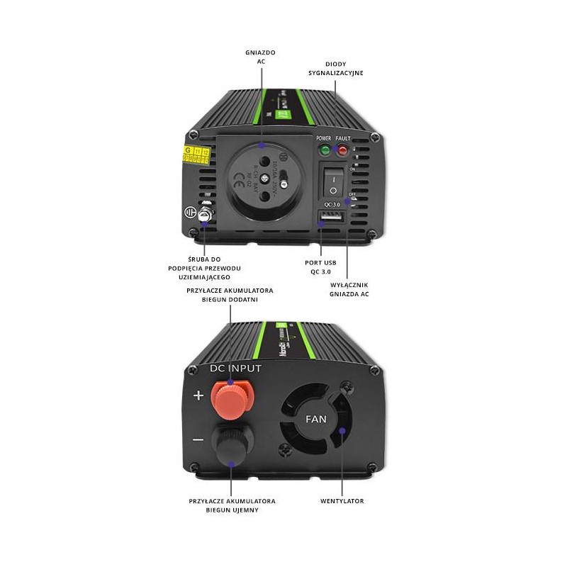 Przetwornica napięcia Qoltec Monolith | 600W | 1200W | 24V na 230V | Czysty