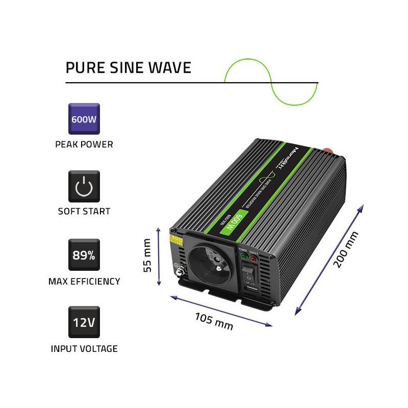 Przetwornica napięcia Qoltec Monolith | 300W | 600W | 12V na… | PartsPC.pl