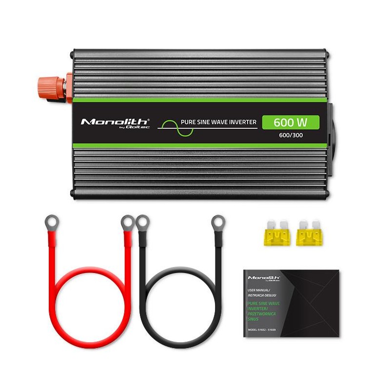 Przetwornica napięcia Qoltec Monolith |300W | 600W | 24V na 230V | Czysty
