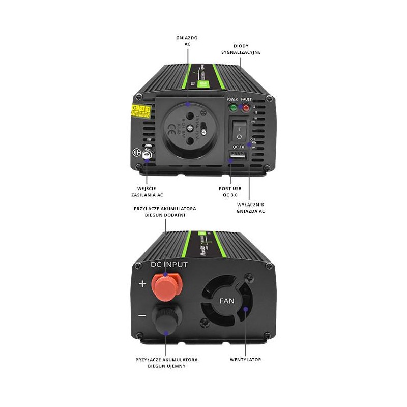 Przetwornica napięcia Qoltec Monolith |300W | 600W | 24V na 230V | Czysty
