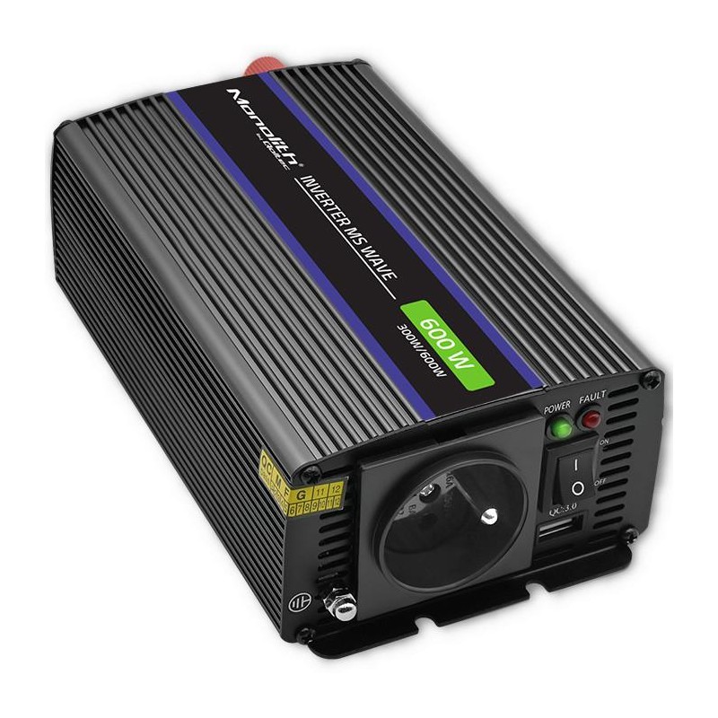 Przetwornica napięcia Qoltec Monolith 600 MS Wave | 12V na 2… | PartsPC.pl