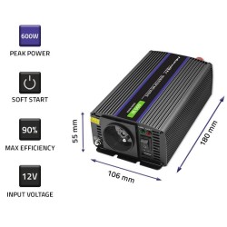 Przetwornica napięcia Qoltec Monolith 600 MS Wave | 12V na 2… | PartsPC.pl