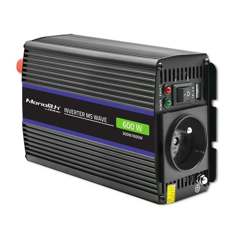 Przetwornica napięcia Qoltec Monolith 600 MS Wave | 12V na 2… | PartsPC.pl