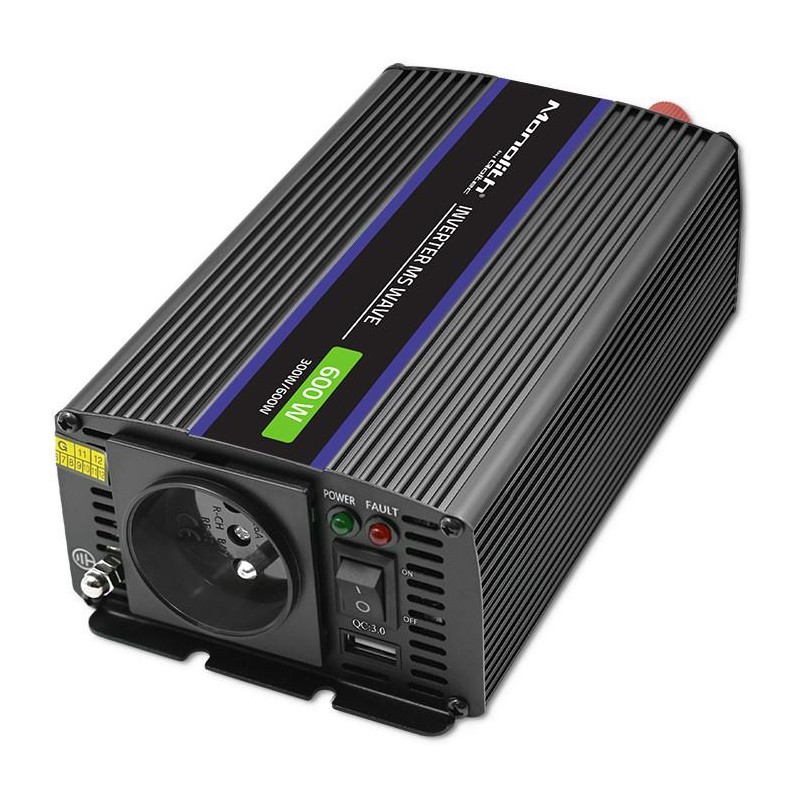 Przetwornica napięcia Qoltec Monolith 600 MS Wave | 12V na 2… | PartsPC.pl