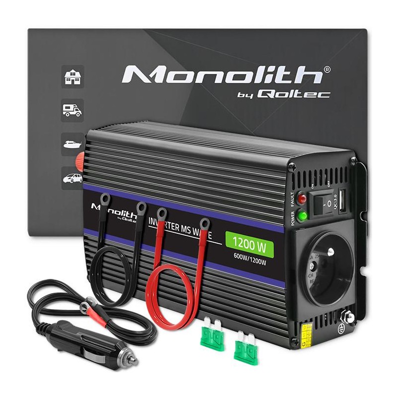 Przetwornica napięcia Qoltec Monolith 1200 MS Wave | 12V na … | PartsPC.pl