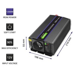 Przetwornica napięcia Qoltec Monolith 1200 MS Wave | 12V na … | PartsPC.pl