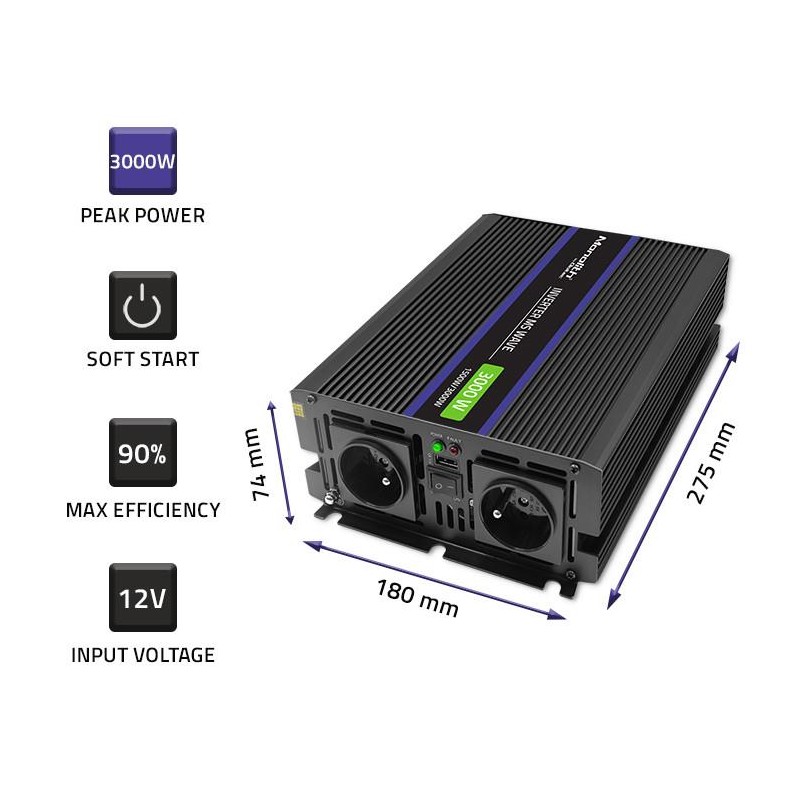 Qoltec Przetwornica napięcia Monolith 3000 MS Wave | 12V na … | PartsPC.pl