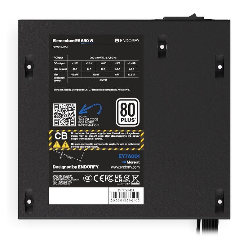Zasilacz Endorfy Elementum E5 550W ATX 120mm 80 Plus aPFC | PartsPC.pl